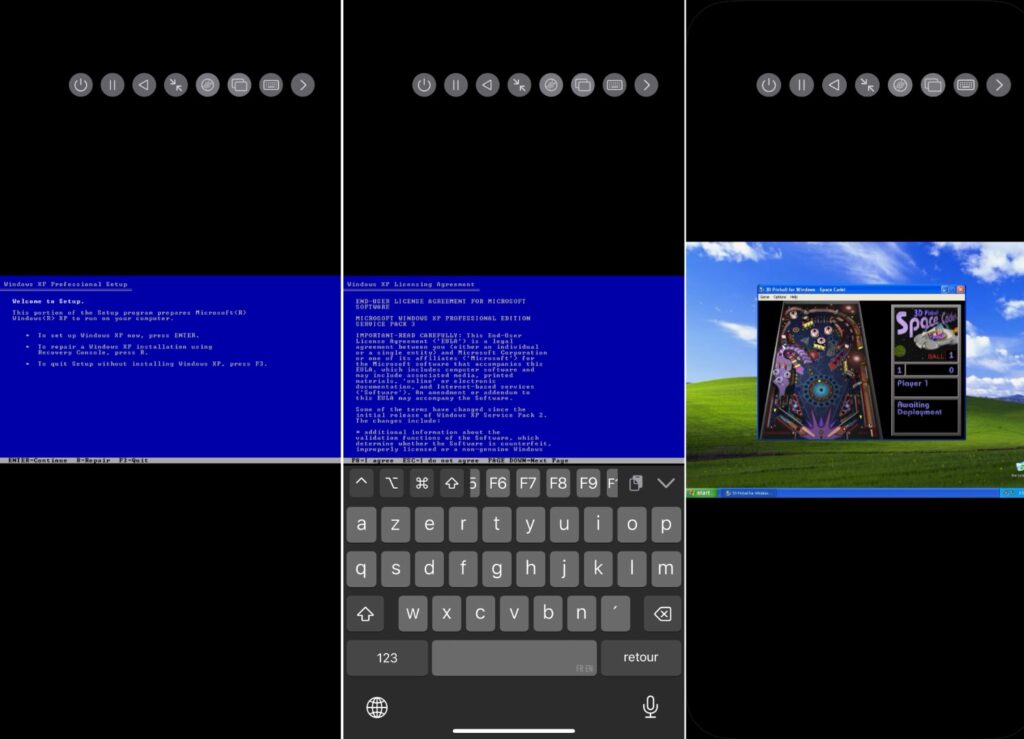 Installer Windows XP force à utiliser des touches du clavier, ce n'est pas hyper simple sur un iPhone. Installer Windows XP force à utiliser des touches du clavier, ce n'est pas hyper simple sur un iPhone.