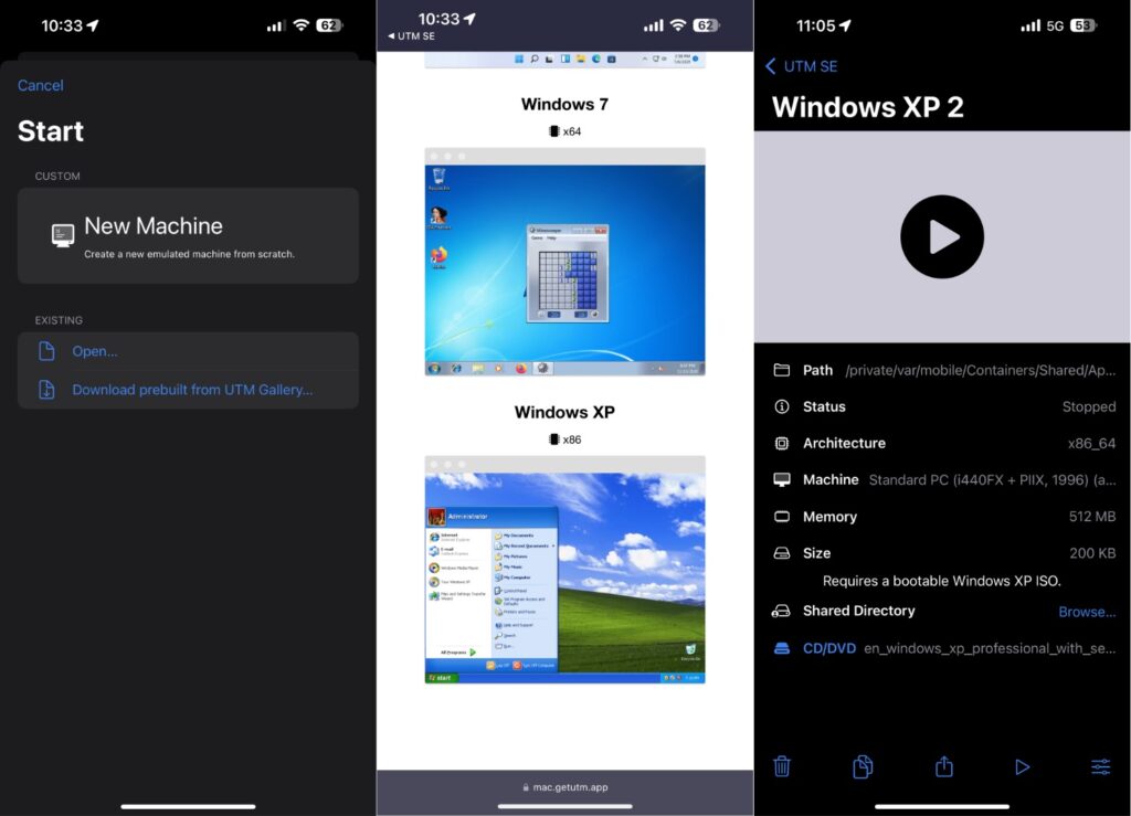 Sur son site, UTM propose plusieurs fichiers de configuration. Mais ils ne valent rien sans le fichier disque (ISO), qu'il faut trouver soi même. Sur son site, UTM propose plusieurs fichiers de configuration. Mais ils ne valent rien sans le fichier disque (ISO), qu'il faut trouver soi même.