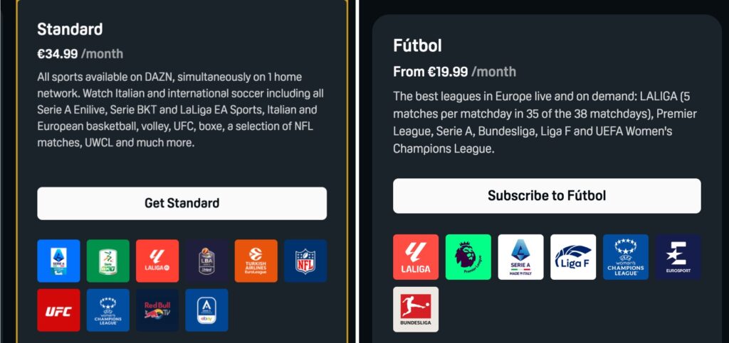 DAZN en Italie vs. DAZN en Espagne. DAZN en Italie vs. DAZN en Espagne.