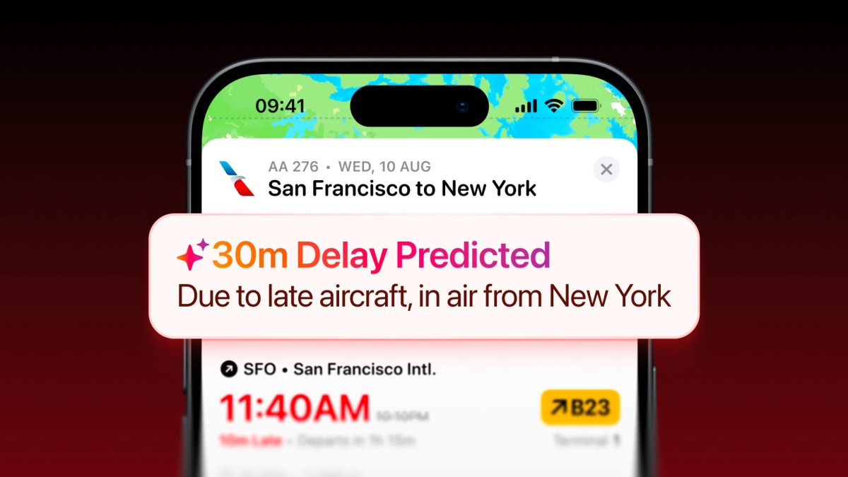 Le prédicteur de retard de Flighty sur iPhone. // Source : Flighty Le prédicteur de retard de Flighty sur iPhone. // Source : Flighty