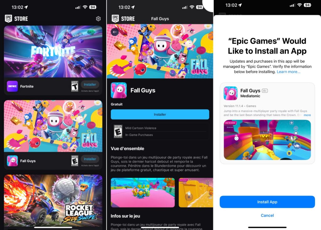 L'installation de Fall Guys sur iPhone depuis l'Epic Games Store. L'installation de Fall Guys sur iPhone depuis l'Epic Games Store.