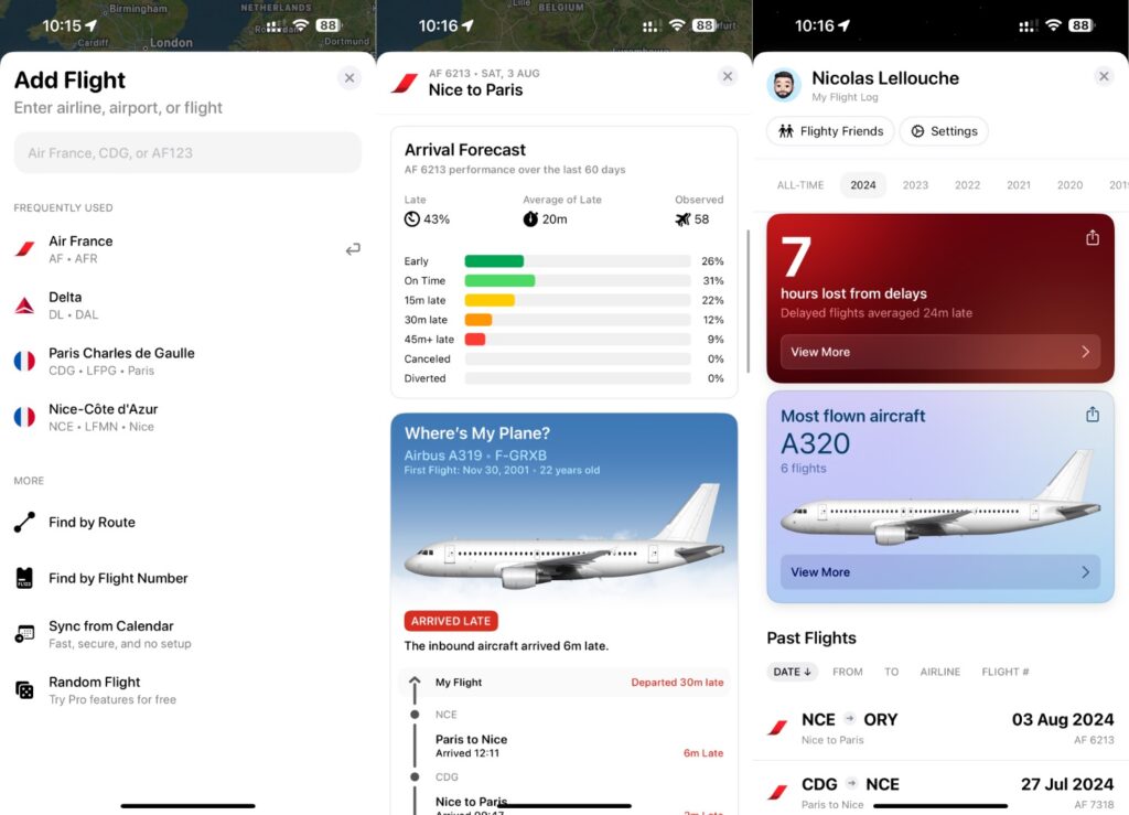 Utilisation de l'app lors d'un vol. Utilisation de l'app lors d'un vol.