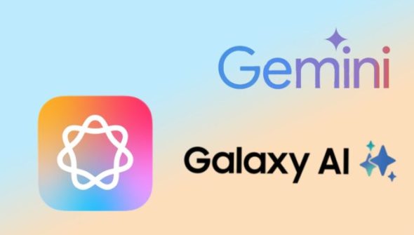 Les logos d'Apple Intelligence, Google Gemini et Samsung Galaxy AI // Source : Numerama Les logos d'Apple Intelligence, Google Gemini et Samsung Galaxy AI // Source : Numerama