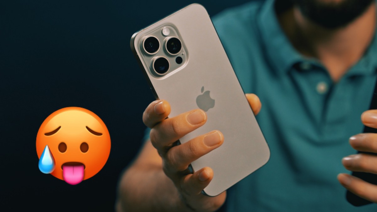 L'iPhone 15 Pro Max et un émoji chaleur. // Source : Numerama L'iPhone 15 Pro Max et un émoji chaleur. // Source : Numerama