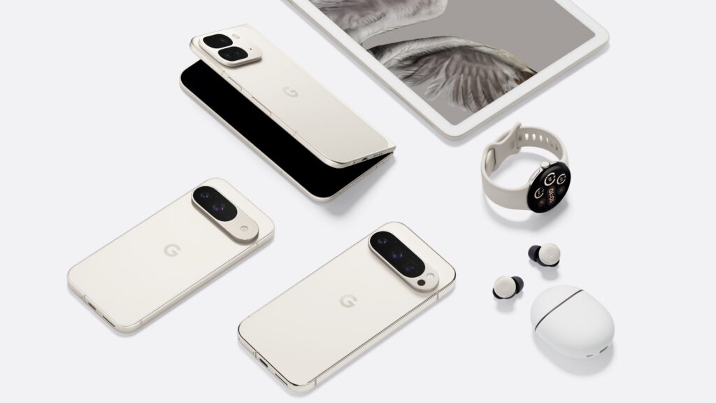 La famille des produits Pixel, avec les Pixel 9, Pixel 9 Pro XL et Pixel 9 Pro Fold à gauche. La famille des produits Pixel, avec les Pixel 9, Pixel 9 Pro XL et Pixel 9 Pro Fold à gauche.