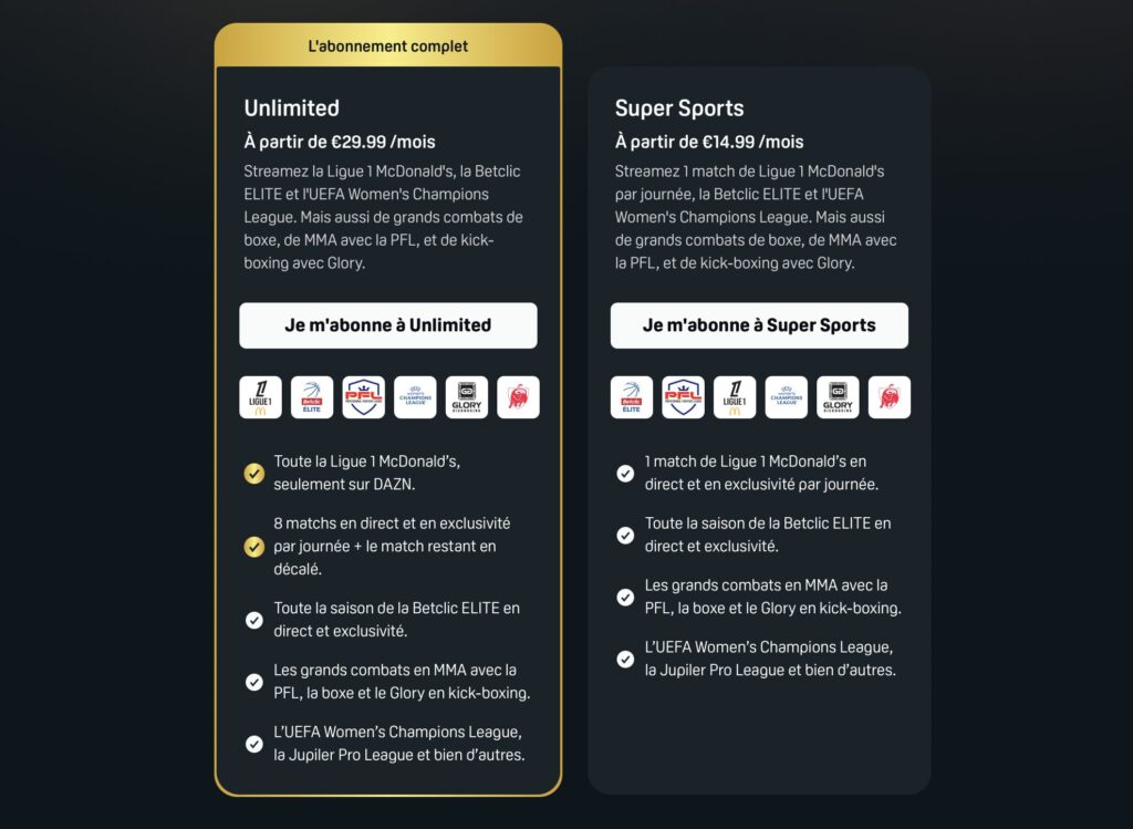 Les offres de DAZN en France, qui diffuse 8 matchs de Ligue 1 en exclusivité. Les offres de DAZN en France, qui diffuse 8 matchs de Ligue 1 en exclusivité.
