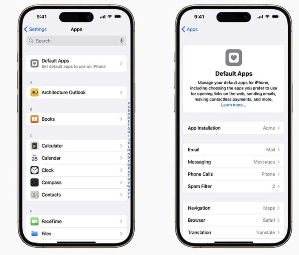 Le nouveau menu pour gérer ses applications par défaut. Le nouveau menu pour gérer ses applications par défaut.