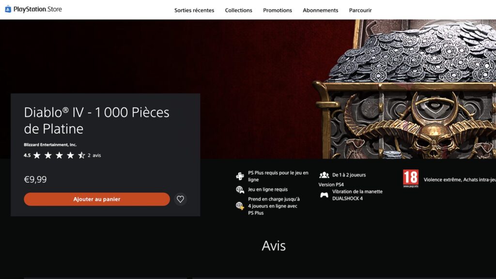 Un pack de monnaie virtuelle dans Diablo 4 // Source : Capture PS Store Un pack de monnaie virtuelle dans Diablo 4 // Source : Capture PS Store