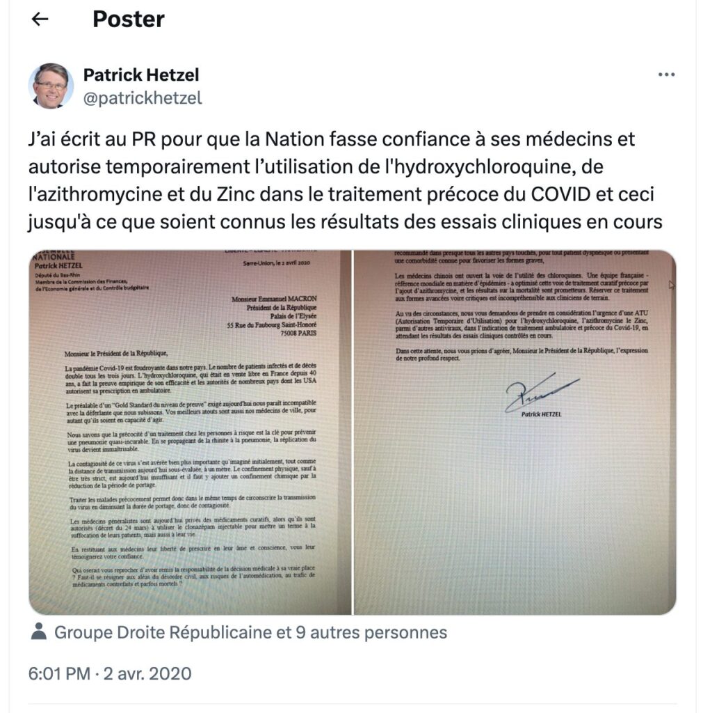 Patrick Hetzel et la chloroquine Patrick Hetzel et la chloroquine