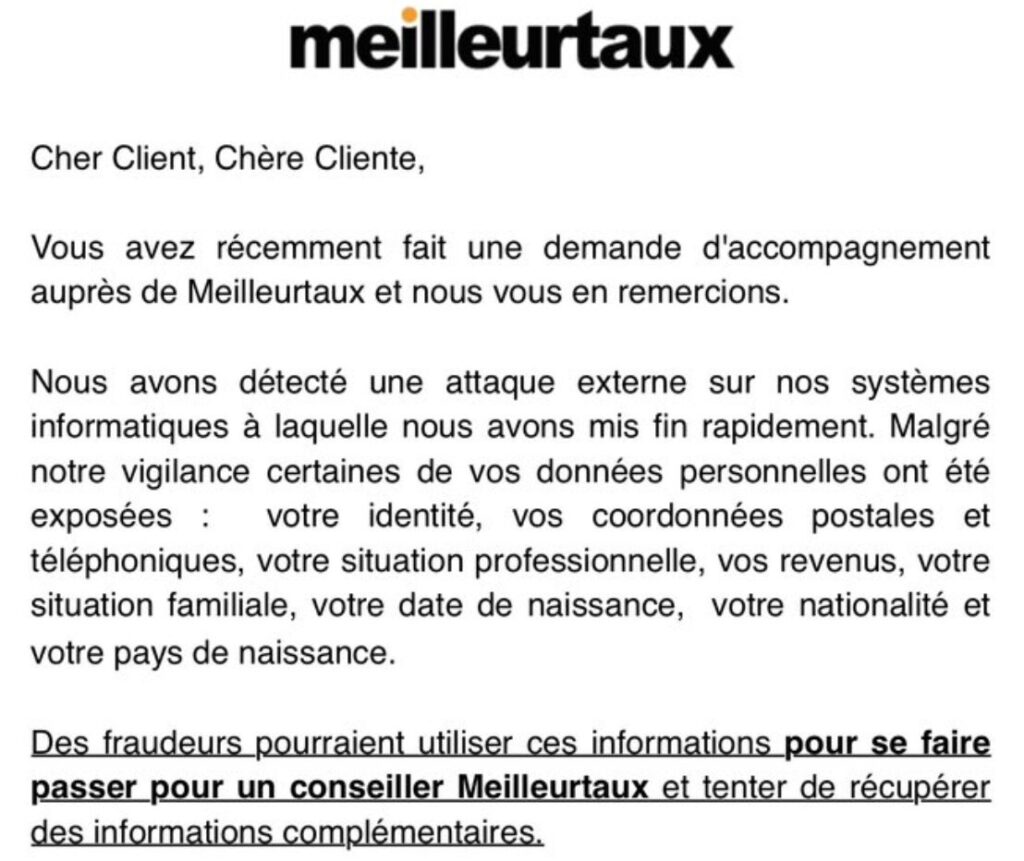 Le mail reçu par les clients de Meilleurtaux // Source : X / Saxx Le mail reçu par les clients de Meilleurtaux // Source : X / Saxx