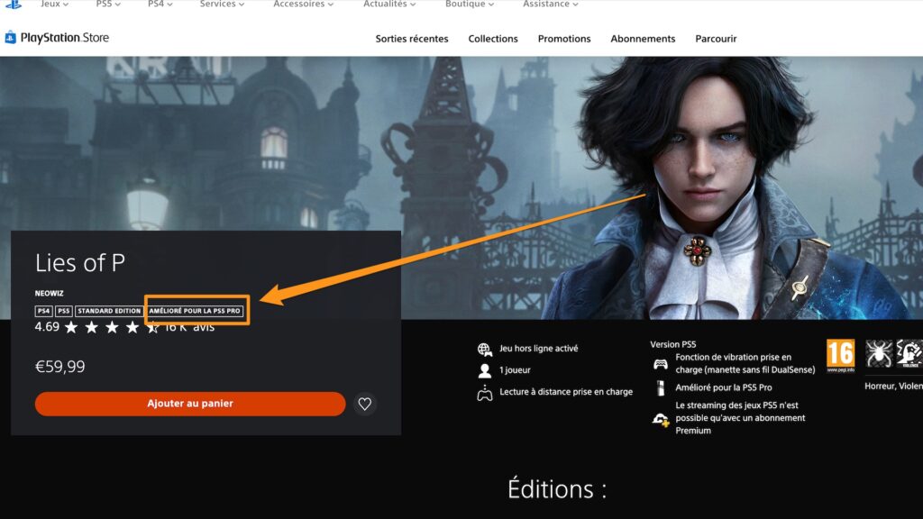 Macaron « Amélioré pour la PS5 Pro » sur le PlayStation Store // Source : Capture d'écran Macaron « Amélioré pour la PS5 Pro » sur le PlayStation Store // Source : Capture d'écran