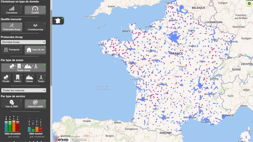 La carte interactive de la couverture réseau en France par l'ARCEP. // Source : Arcep La carte interactive de la couverture réseau en France par l'ARCEP. // Source : Arcep