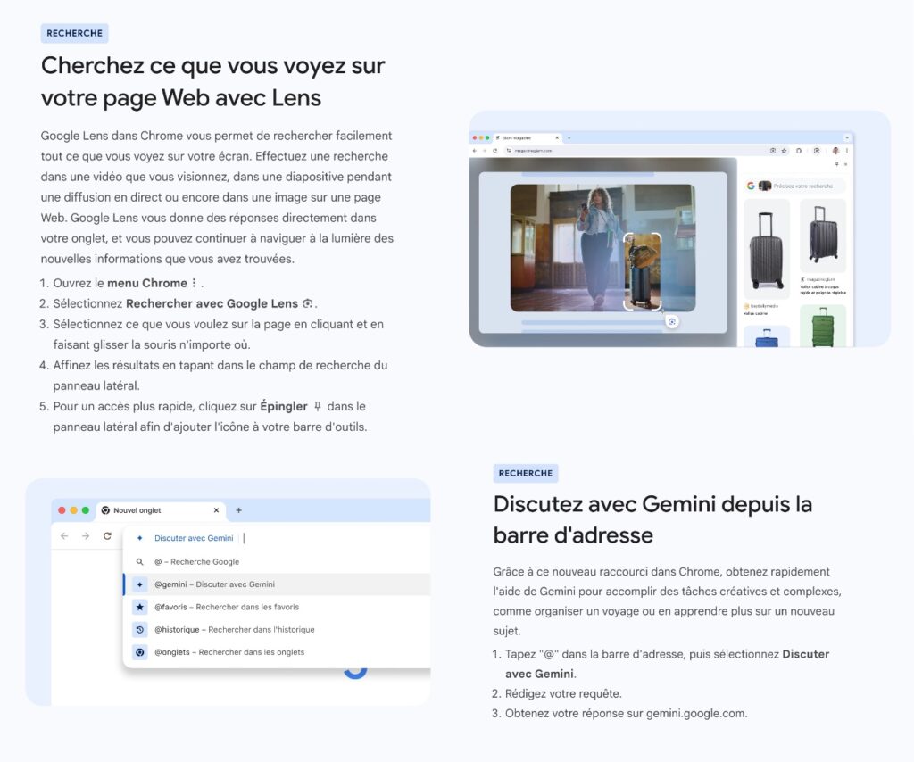 Les nouveautés de Chrome telles que mises en avant à l'ouverture du navigateur. Les nouveautés de Chrome telles que mises en avant à l'ouverture du navigateur.