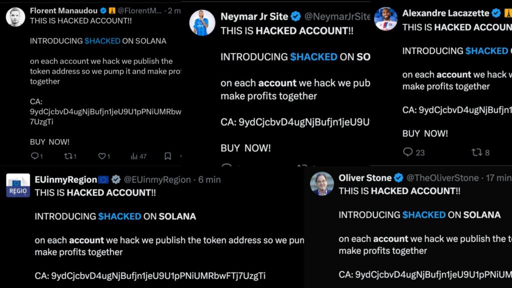 Les comptes X de plusieurs célébrités ont été piratés. // Source : Numerama Les comptes X de plusieurs célébrités ont été piratés. // Source : Numerama