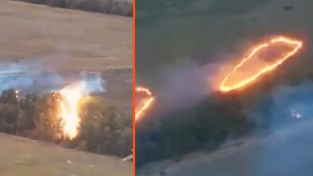 Un drone ukrainien jette des munitions thermiques sur le front. // Source : Telegram Un drone ukrainien jette des munitions thermiques sur le front. // Source : Telegram