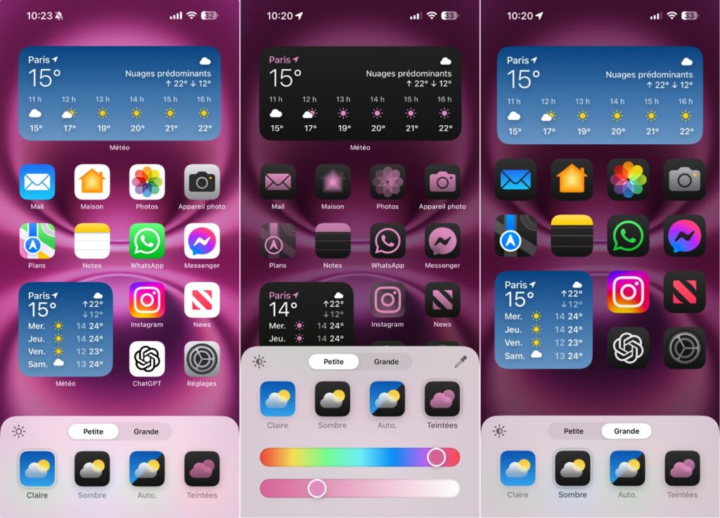 Les nouvelles options de personnalisation d'iOS 18 pour les icônes. Les nouvelles options de personnalisation d'iOS 18 pour les icônes.