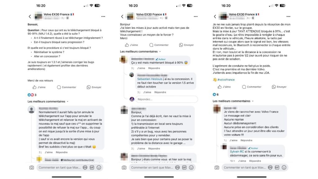 Sur Facebook, les plaintes à propos du EX30 se multiplient // Source : Capture d'écran Sur Facebook, les plaintes à propos du EX30 se multiplient // Source : Capture d'écran