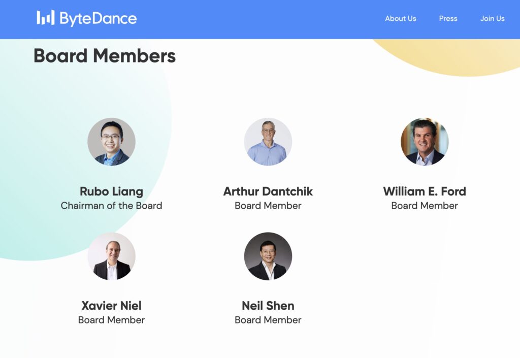 Le nouveau conseil d'administration de ByteDance. Le nouveau conseil d'administration de ByteDance.