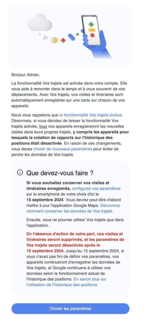 Le mail envoyé par Google. Le mail envoyé par Google.