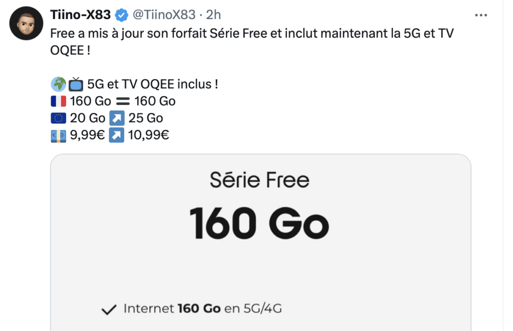 Free a mis à jour son forfait Série Free. Free a mis à jour son forfait Série Free.