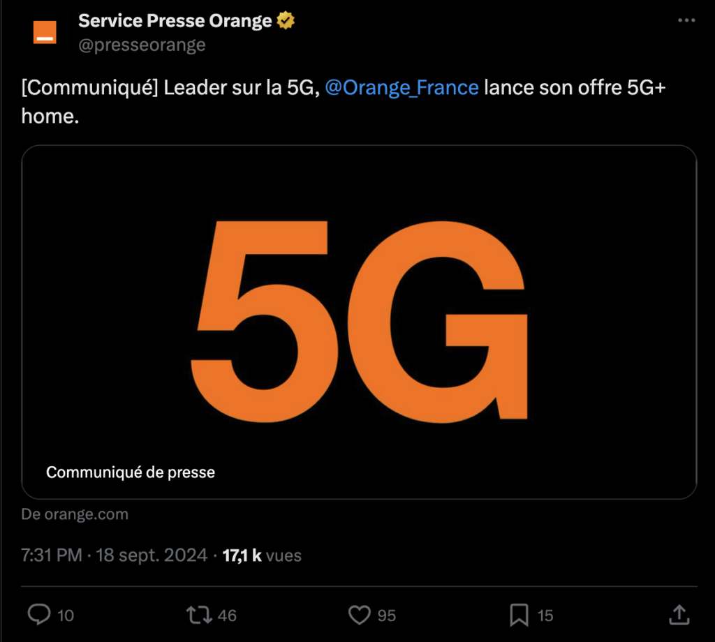 Annonce de Free oblige, Orange a publié dans la soirée du 18 septembre un communiqué sur son propre réseau 5G SA.