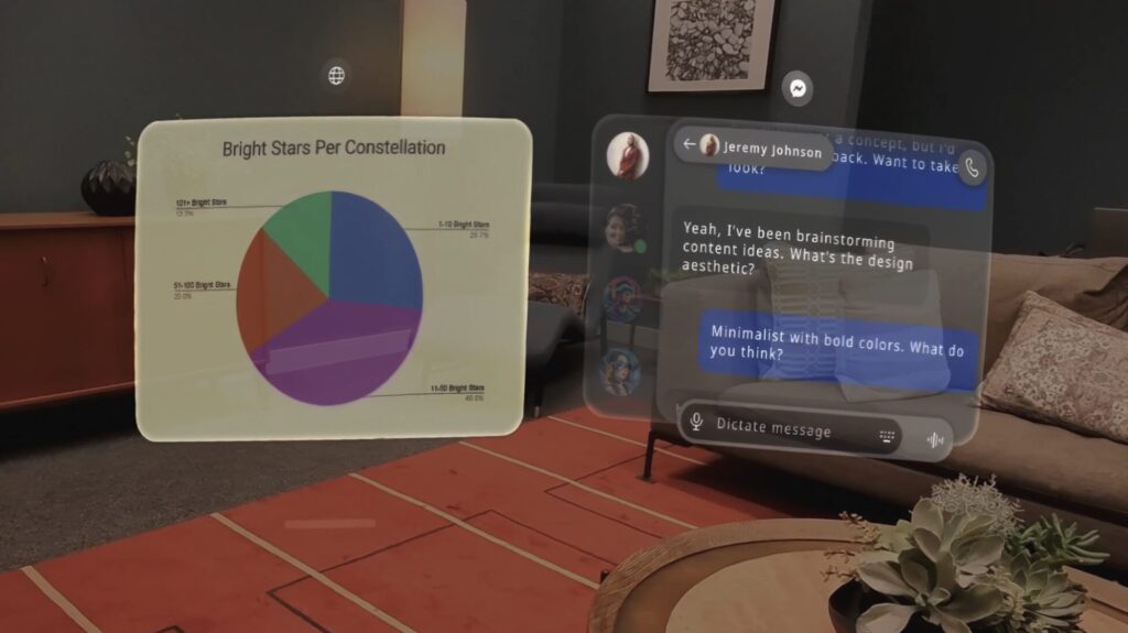 Exemple d'applications en réalité augmentée dans les Meta Orion. Nous n'avons pas pu prendre nos propres captures. Exemple d'applications en réalité augmentée dans les Meta Orion. Nous n'avons pas pu prendre nos propres captures.