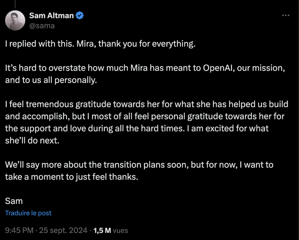 La première réponse de Sam Altman. La première réponse de Sam Altman.