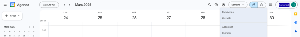 Comment modifier l'apparence de Google Agenda // Source : Numerama Comment modifier l'apparence de Google Agenda // Source : Numerama