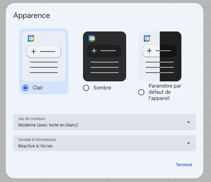 Le changement d'apparence dans Google Agenda // Source : Numerama Le changement d'apparence dans Google Agenda // Source : Numerama