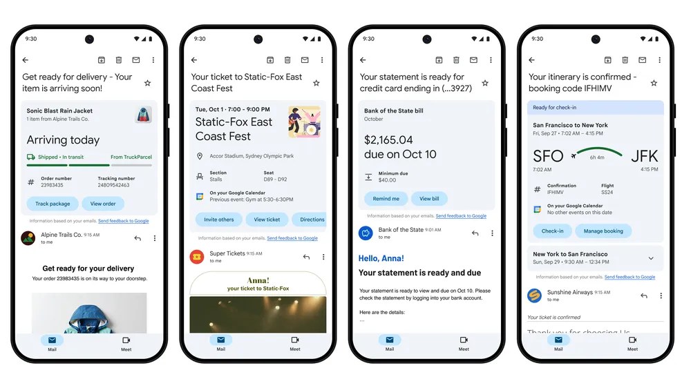 Un aperçu des nouvelles fiches récapitulatives dans Gmail // Source : Google Un aperçu des nouvelles fiches récapitulatives dans Gmail // Source : Google