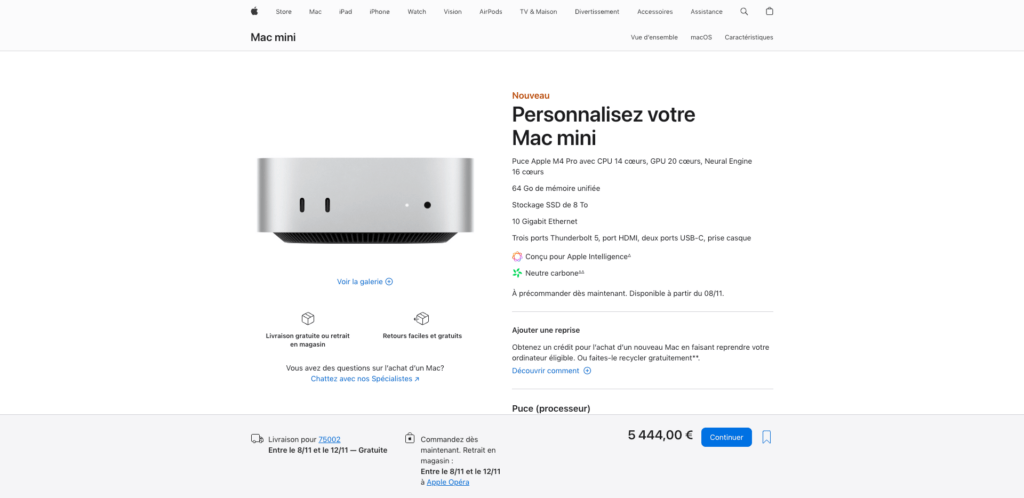 La configuration maximale du Mac mini M4 Pro // Source : Numerama La configuration maximale du Mac mini M4 Pro // Source : Numerama