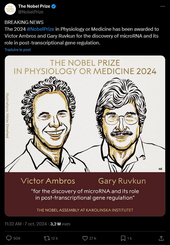 prix nobel 2024 médecine prix nobel 2024 médecine