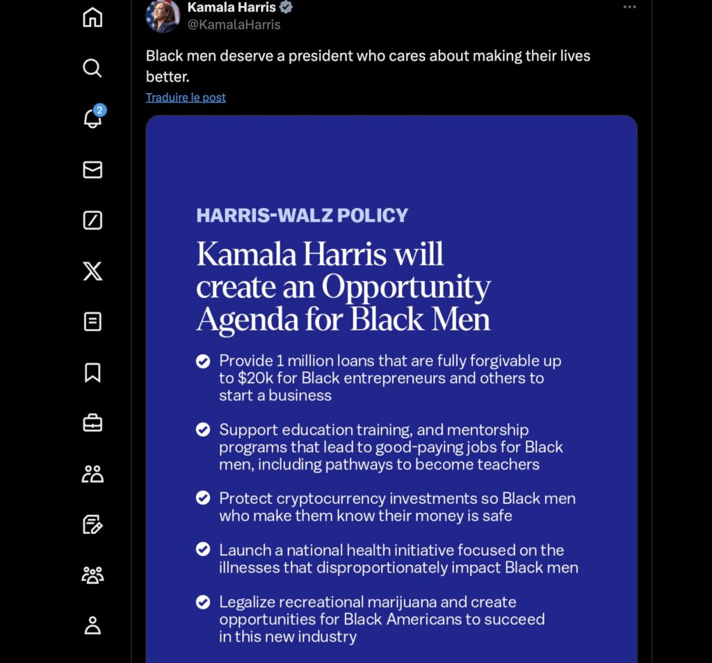 Kamala Harris propose un programme pour les hommes noirs. Kamala Harris propose un programme pour les hommes noirs.