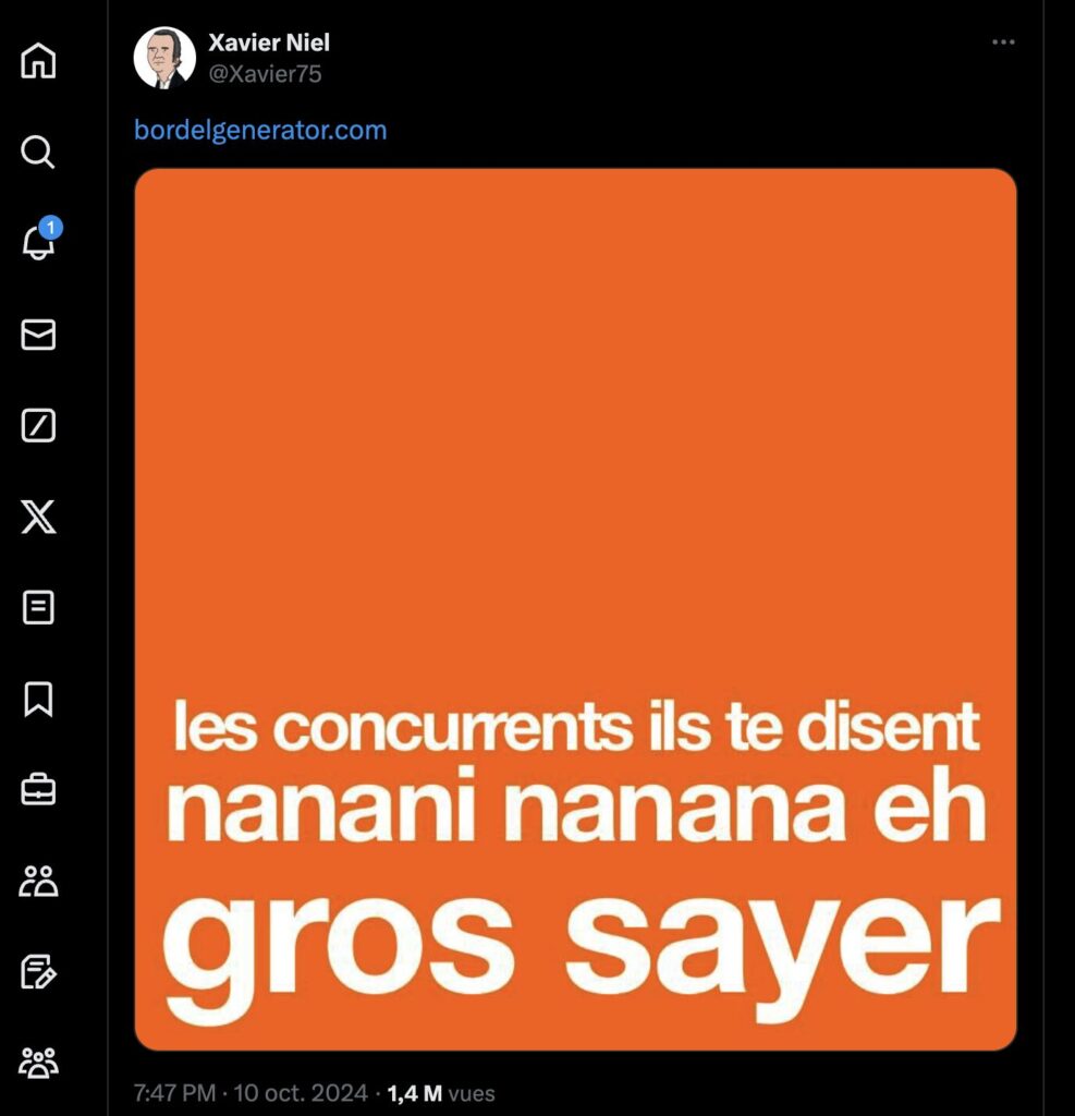 Sur Twitter, Xavier Niel partage depuis plusieurs jours des parodies du logo Orange. Sur Twitter, Xavier Niel partage depuis plusieurs jours des parodies du logo Orange.