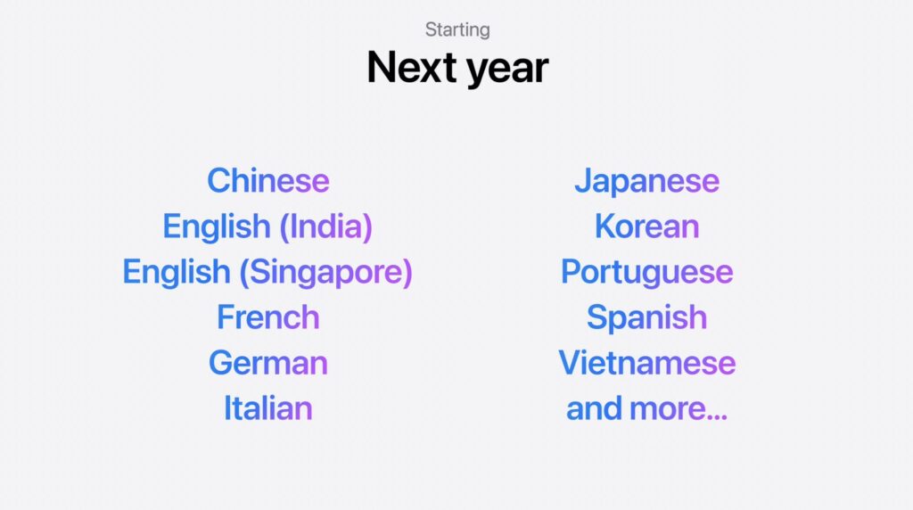 Les langues supportées par Apple Intelligence en 2025. // Source : Capture Numerama Les langues supportées par Apple Intelligence en 2025. // Source : Capture Numerama