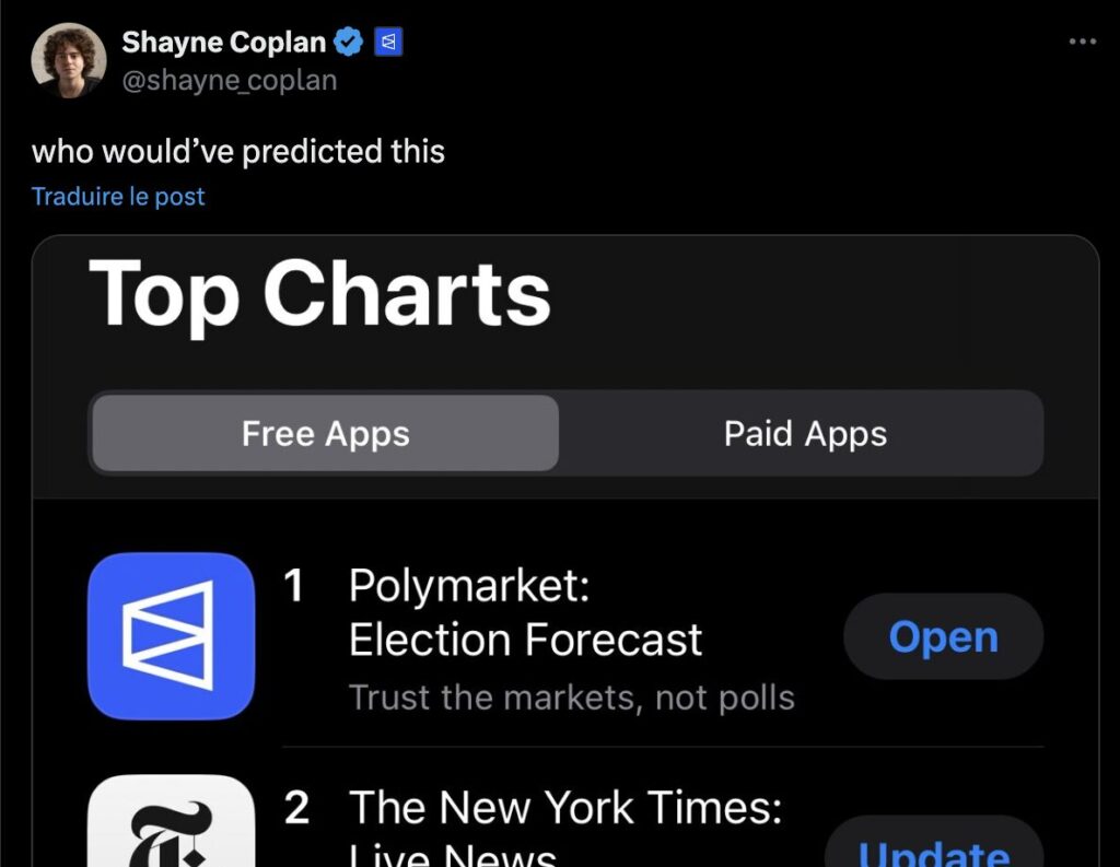 Pour beaucoup d'Américains, Polymarket est devenu un moyen comme un autre de prédire le résultat de l'élection. Pour beaucoup d'Américains, Polymarket est devenu un moyen comme un autre de prédire le résultat de l'élection.
