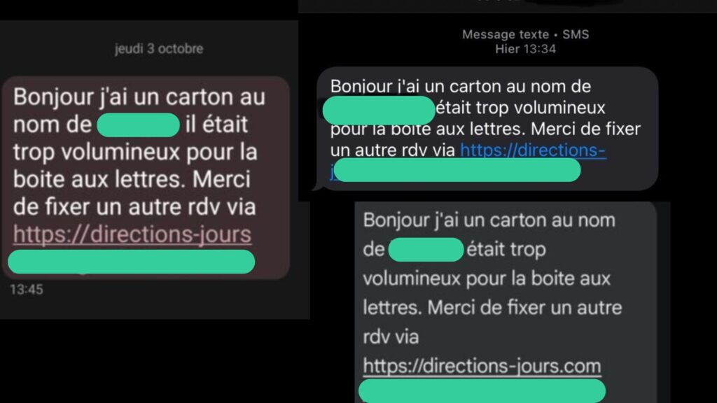 Des sms d'arnaques avec le nom des destinataires. // Source : Signal-arnaques.com Des sms d'arnaques avec le nom des destinataires. // Source : Signal-arnaques.com