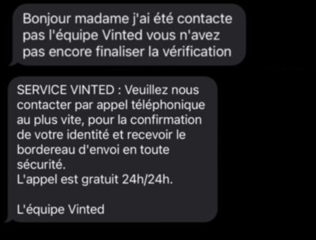 Des exemples de SMS d'arnaque envoyés à des vendeurs sur Vinted. // Source : Signal-arnaques.com Des exemples de SMS d'arnaque envoyés à des vendeurs sur Vinted. // Source : Signal-arnaques.com