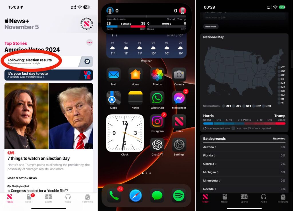 L'ajout du widget élection dans Apple News. L'ajout du widget élection dans Apple News.