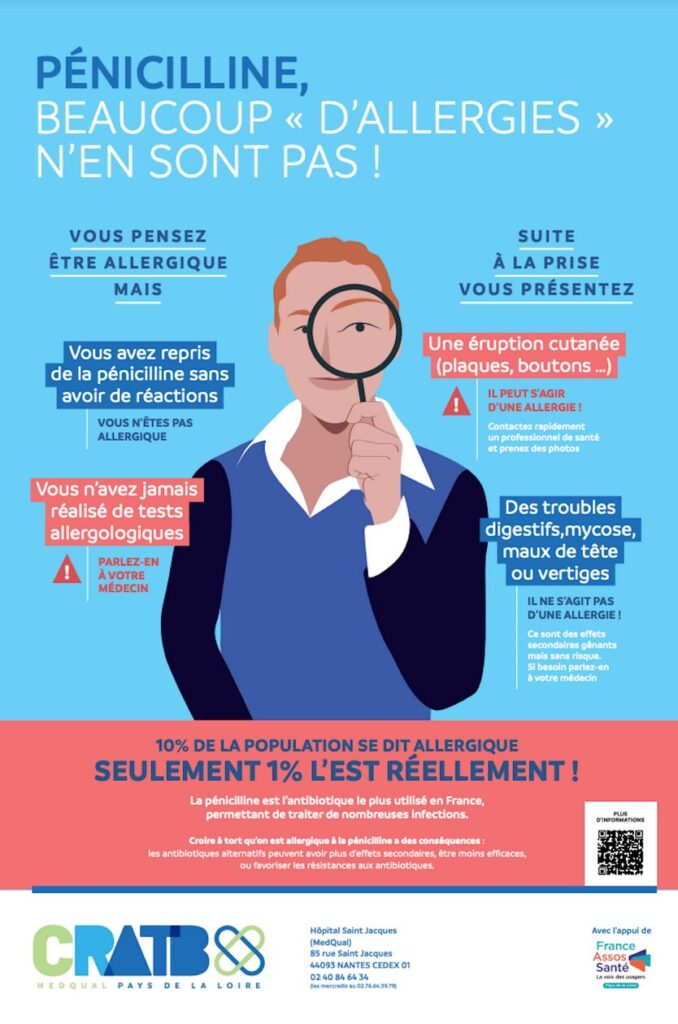 Beaucoup de gens se pensent, à tort, allergique à la pénicilline // Source : Centre Régional en Antibiothérapie Pays de la Loire - Hôpital Saint-Jacques Beaucoup de gens se pensent, à tort, allergique à la pénicilline // Source : Centre Régional en Antibiothérapie Pays de la Loire - Hôpital Saint-Jacques