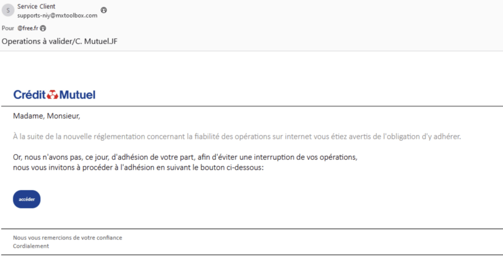 Un mail de phishing du Crédit Mutuel. // Source : Julien « Kermit » Métayer Un mail de phishing du Crédit Mutuel. // Source : Julien « Kermit » Métayer