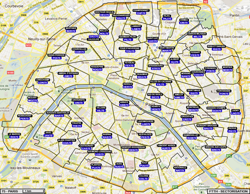 La carte des noeuds de raccordement de Free à Paris // Source : Free La carte des noeuds de raccordement de Free à Paris // Source : Free