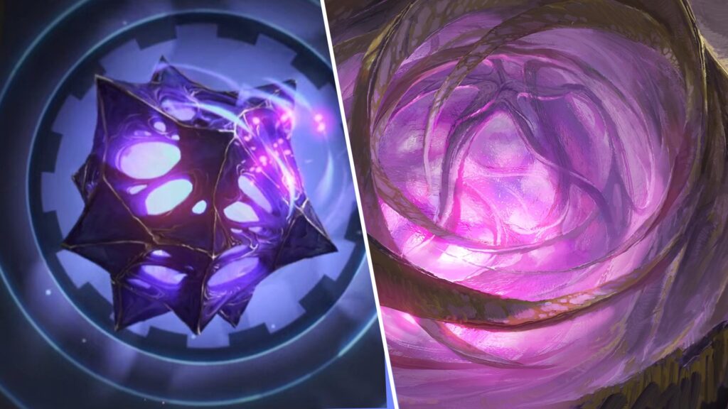Le coeur Hextech dans la saison 2 d'Arcane vs le Néant dans League of Legends // Source : Montage Numerama Le coeur Hextech dans la saison 2 d'Arcane vs le Néant dans League of Legends // Source : Montage Numerama