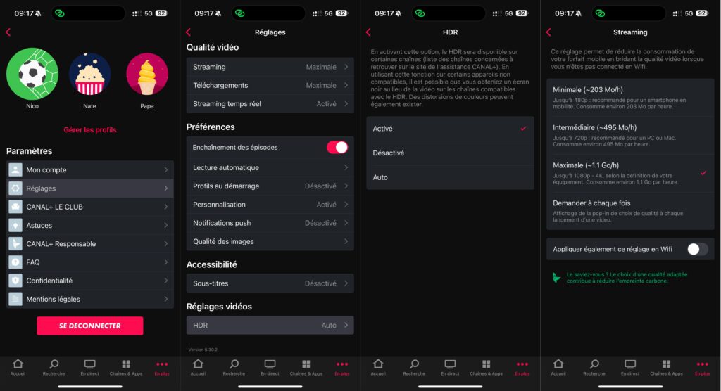 Comment activer le HDR sur l'application Canal+ sur iPhone/iPad // Source : Numerama Comment activer le HDR sur l'application Canal+ sur iPhone/iPad // Source : Numerama