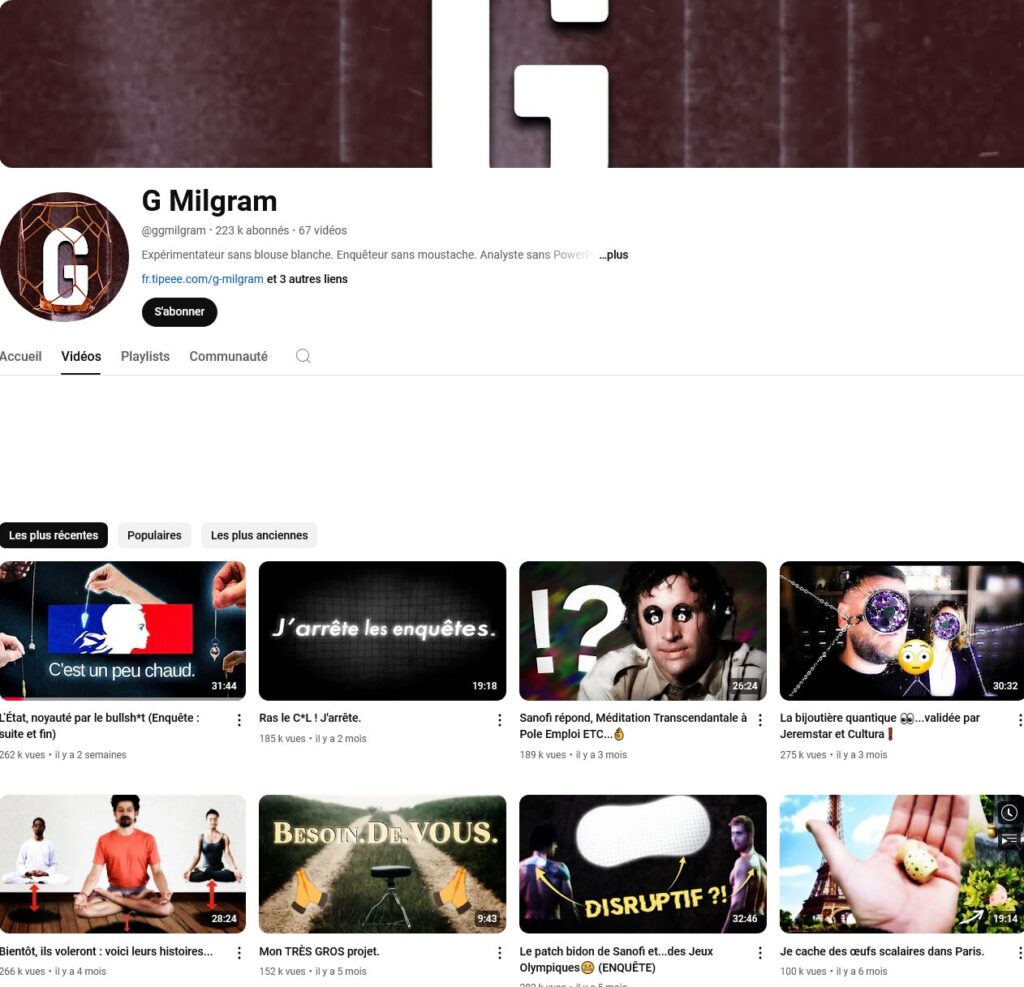 La chaine de G Milgram // Source : Capture d'écran La chaine de G Milgram // Source : Capture d'écran