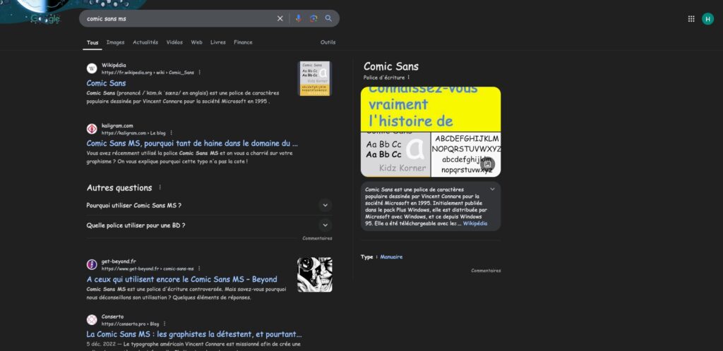 Google avec du Comic Sans MS // Source : Numerama Google avec du Comic Sans MS // Source : Numerama