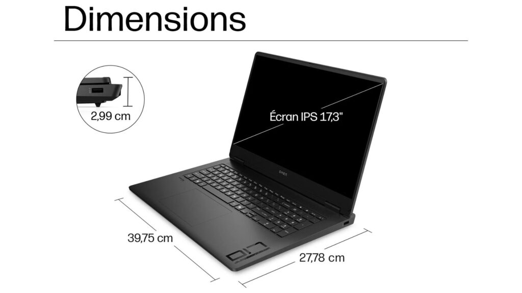 Les dimensions de l'Omen 17 // Source : HP Les dimensions de l'Omen 17 // Source : HP