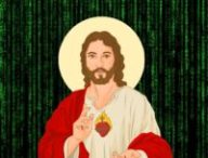 Représentation de Jésus-Christ sur fond façon « Matrix » // Source : Montage Numerama Représentation de Jésus-Christ sur fond façon « Matrix » // Source : Montage Numerama