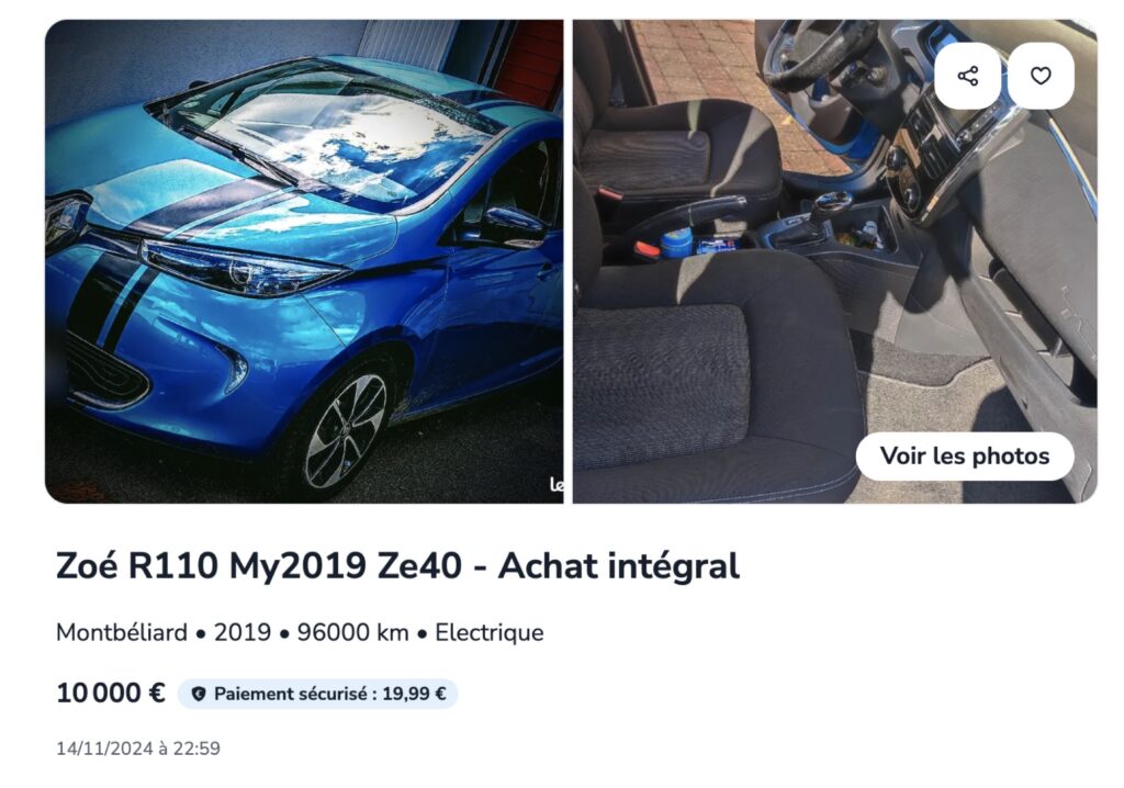 Une Renault Zoe de 2019 disponible pour 10 000 euros Une Renault Zoe de 2019 disponible pour 10 000 euros
