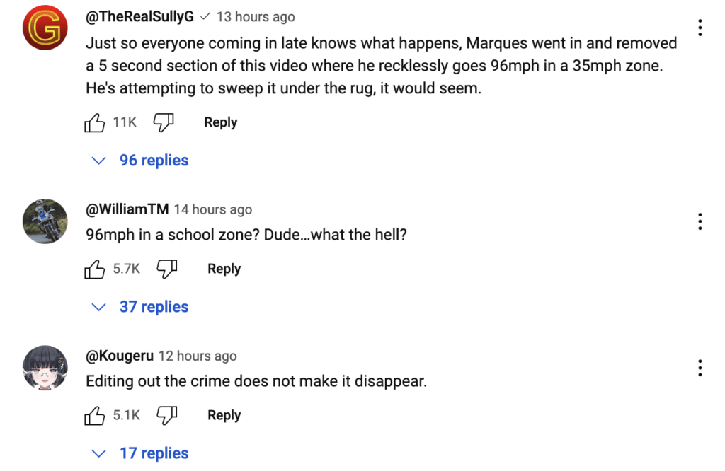 Sous les commentaires de la vidéo de MKBHD, une majorité de critiques. Sous les commentaires de la vidéo de MKBHD, une majorité de critiques.